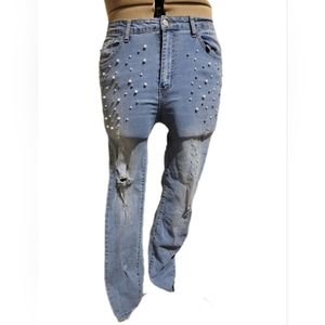 🔖👉 Judy Blue Pearl Accent Denim Skinny Jeans Distressed sz 1xl